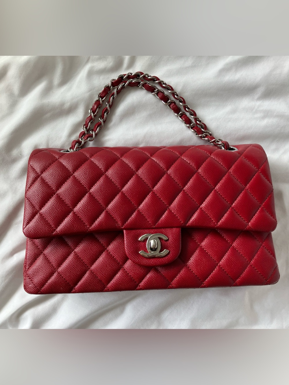 CHANEL AUTHENTIC CAVIAR CLASSIC WITH SILVER HARDWARE